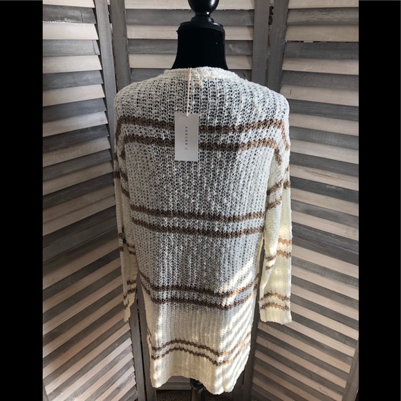 *SOLD OUT* Ivory & Mocha Stripe Knit Cardigan - Picture 2 of 4